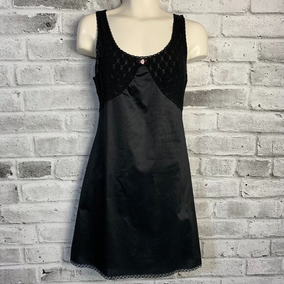 Vintage 90s Slip Dress Small Black Babydoll Short Lingerie Nightgown - Picture 1 of 16